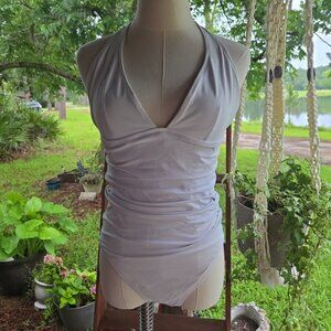 DKNY White One Piece Ruched Swimming Suit Size 12
